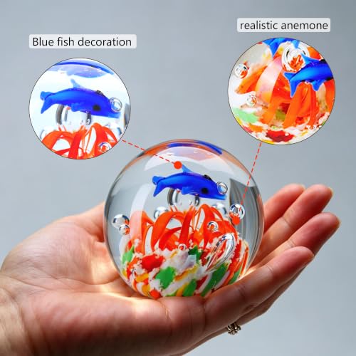 H&D Hyaline & Dora 2.3in Sea Glass Decor Gift Yellow Sea Flower Paperweight