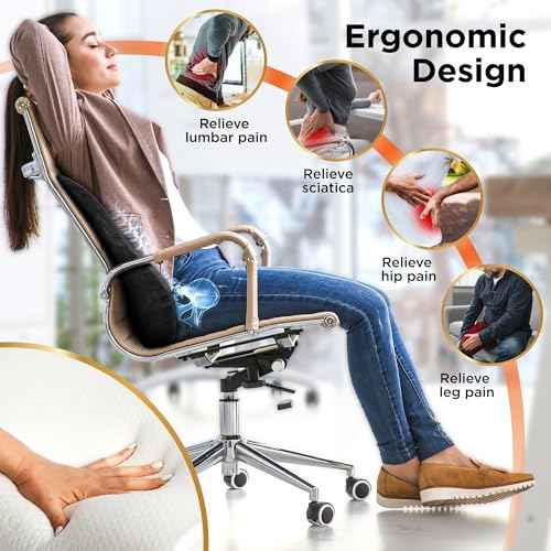 BLACK+DECKER Memory Foam Lumbar Support Pillow with Cooling Gel ? High Back Lumbar Cushion for Office, Car, Wheelchair & Airplane ? Ergonomic, Pain Relief, Adjustable Strap, Washable Cover,Black/Grey