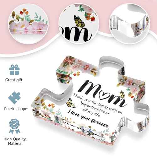 VELENTI Gifts for Mom - Cute Engraved Acrylic Block Puzzles Piece - Adorable Mom Gift from Son, Daughter - Fun Christmas, Mothers Day, Birthday Gift Idea for Mom - Fancy Decoration Piece for Home