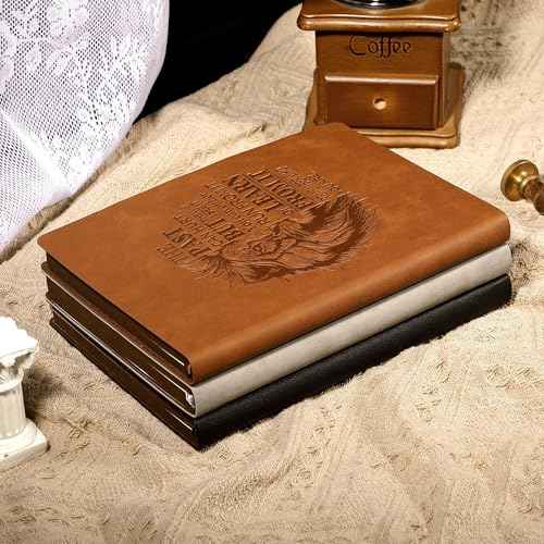Leather Journal for Men Soft Cover 256 Pages Lined Bible Journals for Writing A5 Lion Journaling Notebooks Vintage Travel Inspirational Diary, 5.7" x 8.3", Brown