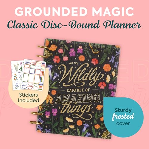 Happy Planner Disc-Bound Planner Jan.?Dec. 2026, Includes 3 Extra Months and 2 Sticker Sheets, Classic Size, 7" x 9.25", Dashboard Layout, Grounded Magic
