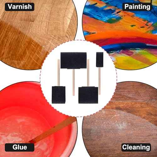 4 Pcs Foam Paint Brushes, 4 Sizes Wood Handle Sponge Paint Brush 1" 2" 3" 4" for Details, Staining, Varnishes, Large Area and DIY Craft Projects