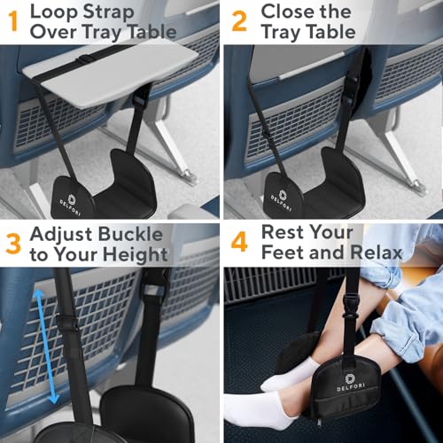Foot Hammock for Plane Travel - Delfori Adjustable Foot Rest with Hardboard Platform