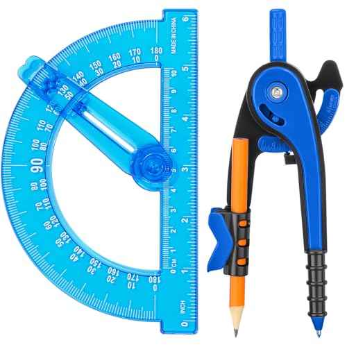 Zonon Student Geometry Math Set Compass and Protractor Set, Drawing Compass and 6 Inch Clear Swing Arm Protractors 180 Degree Math Protractor(Blue)