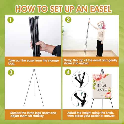 AROIC 63" Easel Stand for Display, 3 Pack Portable Foldable Metal Easel, Easels for Signs Wedding Logos,Arts, Painting,Adjustable Floor Easels with 3 Storage Bag