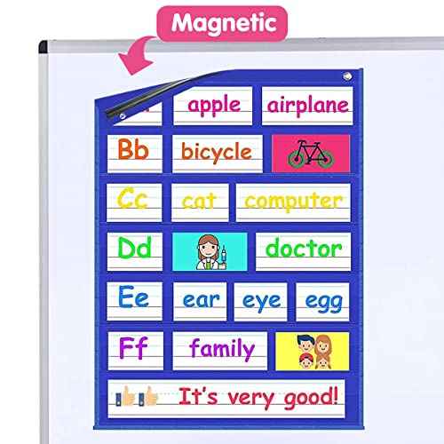 Auchq Magnetic Pocket Chart,Standard Pocket Chart with 7+1 Pockets,14 Double-Sided Dry-Eraser Cards for Daily Schedule,Class Demonstrations,Classroom Office Home Activities (Blue)