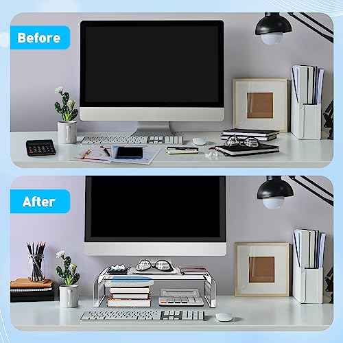 AboveTEK Acrylic Monitor Stand ? Clear Monitor Riser & Computer Desk Stand, Premium Acrylic Laptop Stand for Home Office, PC TV Stand with Keyboard Storage Heavy Duty Desk Riser