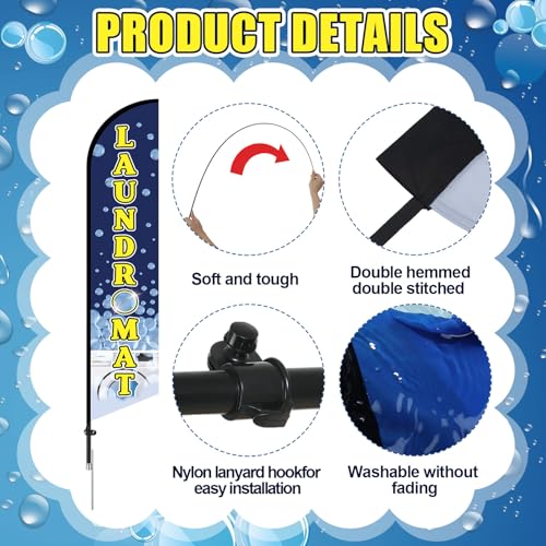 Laundromat Feather Flag Pole Kit Advertising Feather Banner 15 ft Sign with Flag Pole Kit and Ground Stake