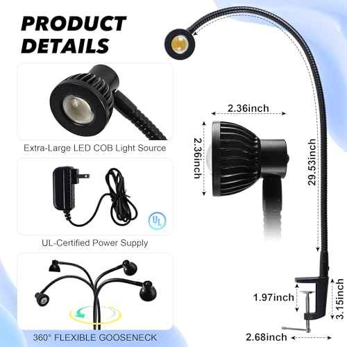 Hersi 5w 30¡®¡¯Long Swing Arm 110v/220v Desk Lamp Metal Architect LED Task Light with Clamp, Adjustable Folding Twin-Arm Clip-on Table Lamp,Black