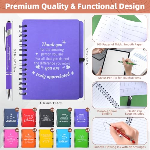 40 Sets/80 Pcs Employee Appreciation Gifts Bulk, Inspirational Notebooks with Motivational Pens for Staff, Thank You Gifts for Coworkers, Teachers,Team ,Nurse, DSP, Housekeeping, Office, School