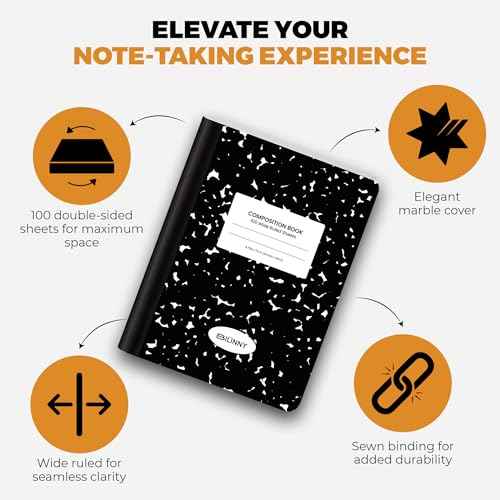 Composition Notebooks, Wide Ruled, 200 Pages (100 Sheets), 9.75" X 7.5" - Hard Cover Binding, Black Marble, Pack of 24