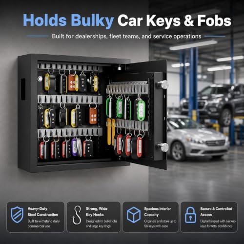 KornerBatl 65-Key Heavy Duty Wall Mount Key Cabinet with Code - 65 Key