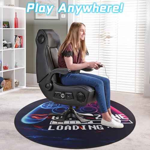 Gaming Chair Mat for Hardwood Floor,Round Non-Slip Controller Design Office Chair Mats,Durable Hard Floor Protector Game Rug,Computer Chair Mat for Home Office Gaming Room 47in