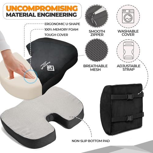 Ergonomic Memory Foam Lumbar & Seat Cushion Back,Tailbone Pain Relief