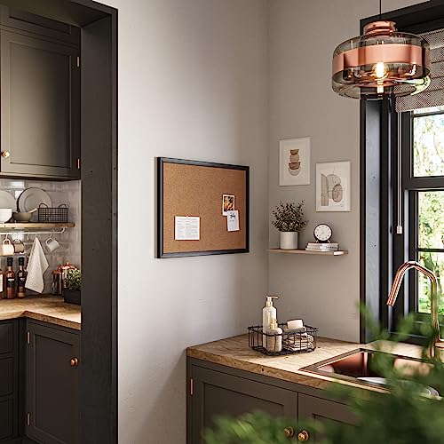 U Brands 17" x 23" Cork Bulletin Board with Black Wood Frame - Modern Office & Home Decor