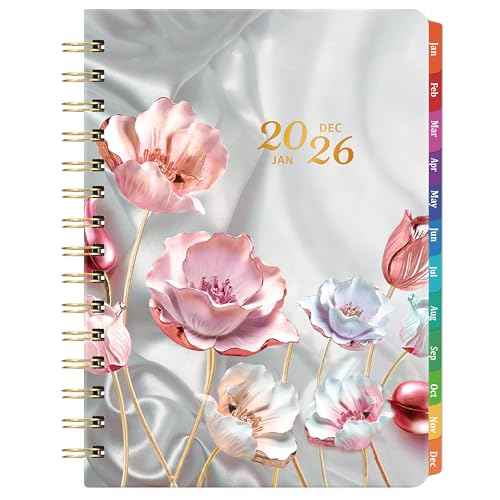 2026 Planner - Planner 2026 with Tabs, Jan. 2026 - Dec. 2026, 2026 Planner Weekly and Monthly, 2026 Calendar Planner, Weekly and Monthly Planner, 6.3" x 8.4", Hardcover with Back Pocket + Thick Paper - Pink Flower