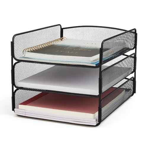 Safco Onyx Desk Organizer, 3 Trays, Office and Classroom Mailbox, Paper and Mail Sorter, Steel Mesh, Black