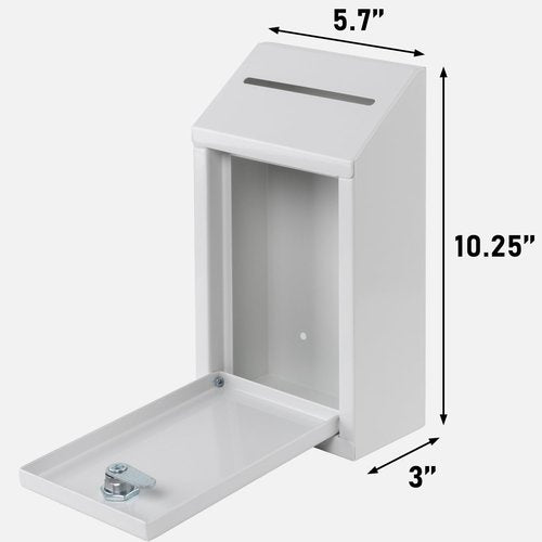 EIENHOSHI Metal Donation Box with Lock, Wall Mounted, Suggestion Box with 4 Iron Keys, White, Cash Drop Box with Slot, 1-Pack