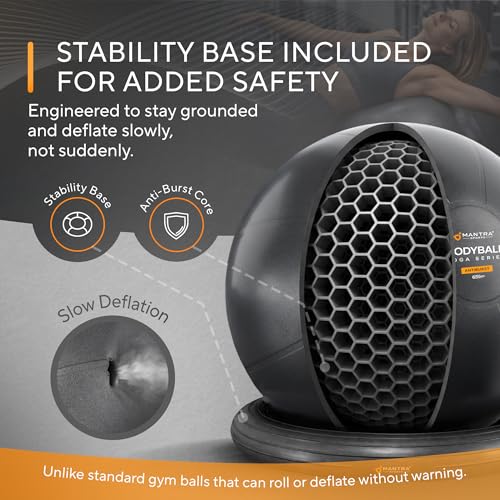 MANTRA SPORTS Yoga Ball Chair 65cm with Base for Active Sitting & Posture - Jet Black, L (5'4"-5'10")