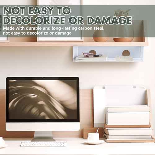 2 Pack Under Desk Hanging Shelf, Carbon Steel Storage Tray with Mute Felt Sheets, Mount Shelves Organizer for Office Home Workstation Gaming Desk Stand up(13x8x2.8 in/Storage Shelf,White)