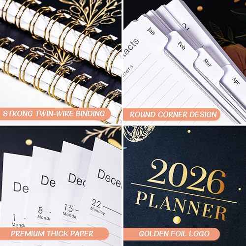 2026 Planner - 2026 Planner Weekly and Monthly, from January 2026 to December 2026, 9'' x 11'' with Holiday Review + Coated Tabs + Back Pocket