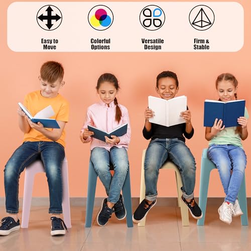 12-Piece Colorful Plastic Classroom Stools with Leather Cushioned Seats, 18 Inch Portable Backless Chairs for School, Office, Home