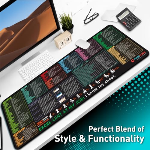 Pixiecube Excel Shortcut Desk Pad Extended XL 31.5 x 11.8 inches Non-Slip Office Mat
