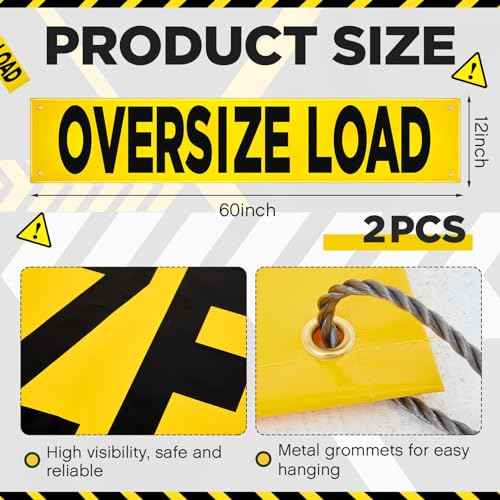 Newwiee 2 Pcs Oversized Load Banner with Grommets 12 x 60 Inch Wide Load Sign for Trucks Escort Vehicles Accessories