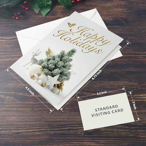 easykart labels Boxed Christmas Cards Assortment, White and Gold (48 Cards and 48 Envelopes) 6.75 x 4.5 Inch with Seal Stickers