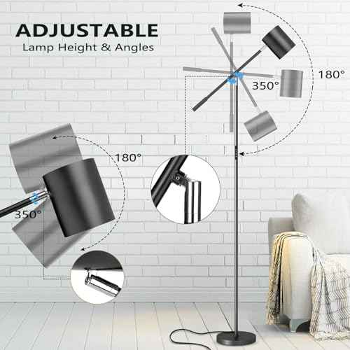 Floor Lamps for Living Room, Modern Stepless Dimmable Standing Lamp with Remote & Touch Control, Adjustable Swing Arms 73" Tall Black Floor Lamp for Reading Sewing Craft