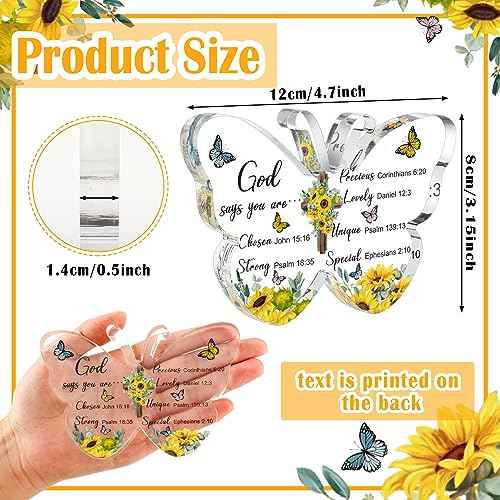 Pinkunn 12 Pcs Acrylic Christian Religious Gifts for Women Butterfly Scripture Church Gifts with Bible Verse and Prayers Inspirational Keepsake Faith Paperweight Bulk for Church