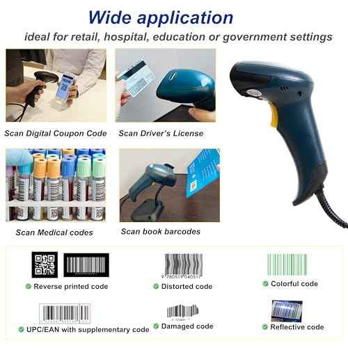 TEEMI 2D QR Barcode Scanner, USB Wired Virtual COM Port Handheld Omnidirectional Scanning, Digital Coupon Screen Code Driver License Scan for Mac OS and Android with OTG Adapter, Window PC, Linux