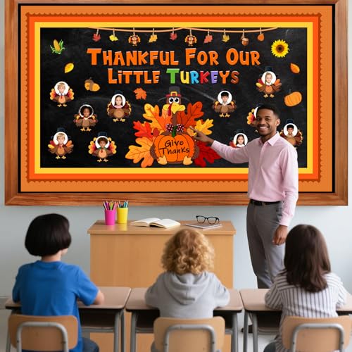 Thanksgiving Bulletin Board Decorations Fall Turkey Bulletin Board Thankful for Our Little Turkeys Decor for School Classroom Window Wall