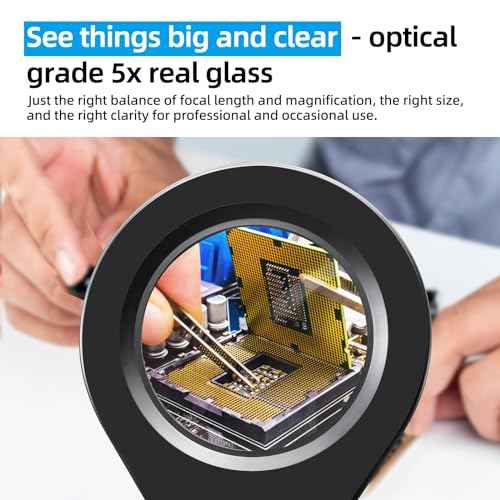 Magnifying Glass with Light and Stand & Clamp, Magnifying Desk Lamp with LED Lighted 5X Magnifier, Dual Fixtures, Upgraded Switch, for Hobby Craft Repair Reading Precision Work
