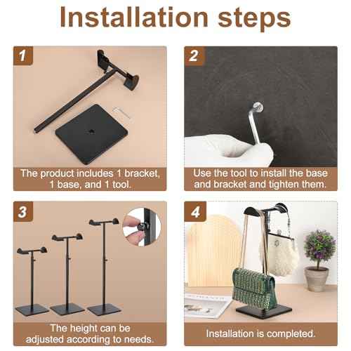 uxcell D Shaped Purse Display Stand Adjustable Handbag Rack Single Hook Holder, Silver
