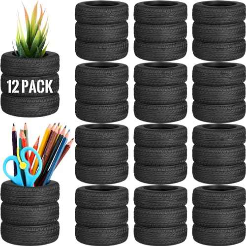 12 Pcs Operation Christmas Box Items Bulk Tire Shaped Pen Holder Car Tire Pencil Holder Stack Stationery Accessories for Desk School Office Decor Christmas Gift Funny Cactus Succulent Planter