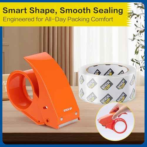STICK UP Heavy Duty Packing Tape with Dispenser, 1 Roll, 1.88" x 65 YDs, Clear Strong Adhesive Package Sealing Tape for Shipping Moving Boxes, Mailing Supplies and Storage