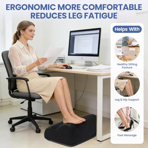 FFOGH Black Foot Rest for Under Desk with Massage Dots, 3-Tier Foot Stool