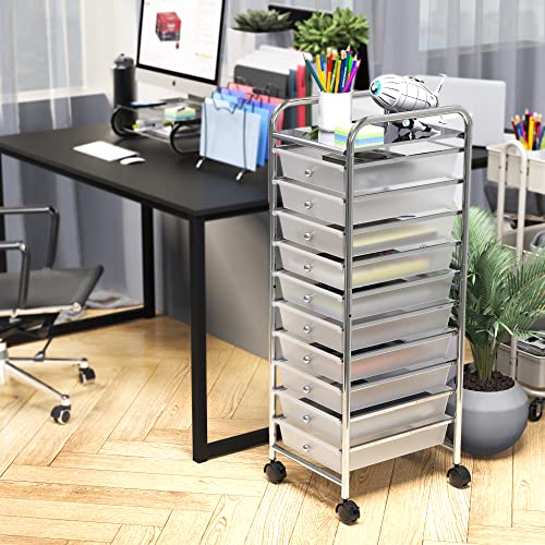 Simple Houseware Utility Cart with 10 Drawers Rolling Storage Art Craft Organizer, Chrome