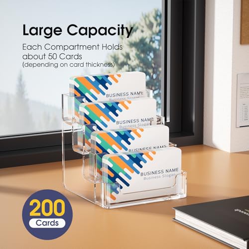 MaxGear 2 Pack Acrylic Business Card Holders with 4 Pockets - 320 Card Capacity