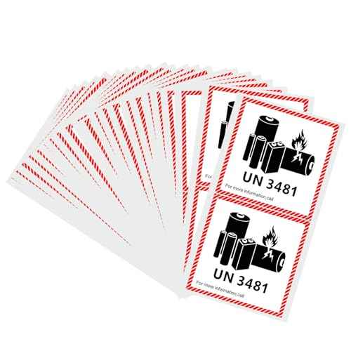 1000-Pack UN3481 Lithium-Lon Battery Caution Labels, 4.7 x 4.3 Inch, Adhesive Safety Stickers for Shipping Lithium Batteries, Transport Warning Labels (UN3481)