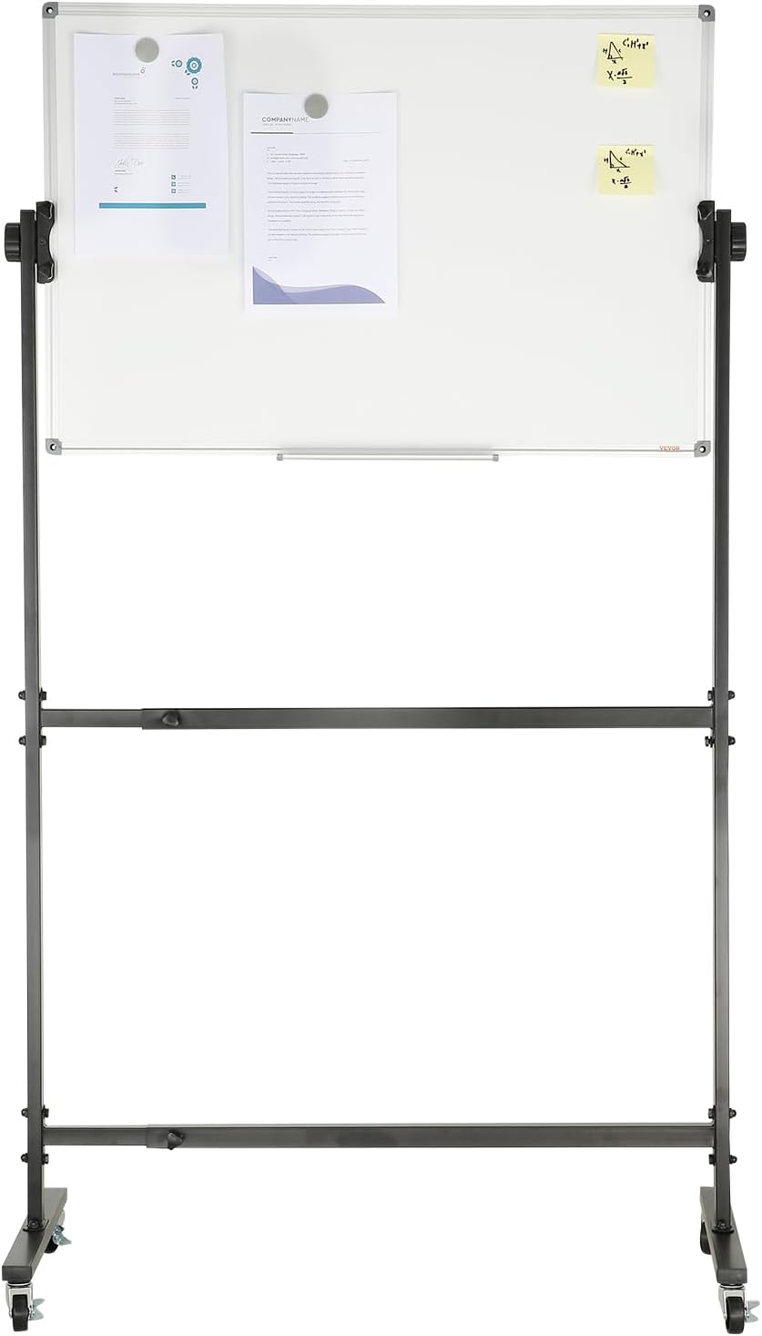 VEVOR Double-Sided Rolling Magnetic Whiteboard - 36x24 Inches, Adjustable Height with Wheels & Tray