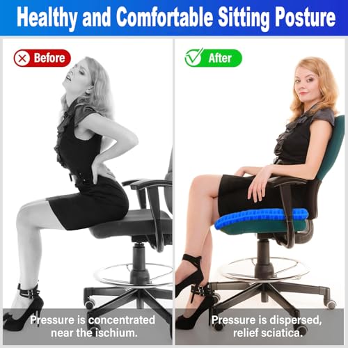 20" Gel Seat Cushion for Long Sitting Pressure Relief - Jumbo & Thick Gel Cushions for Office Chairs - Tailbone Pain Relief Cushion, Sciatica & Back Support, Wheelchair Cushions & Car Seat Cushion