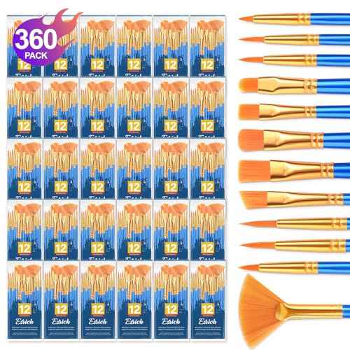 ESRICH Paint Brushes Set, 30 Pack/360 Pcs Nylon Hair Round-Pointed Tip Paint Brushes for Acrylic, Watercolor, Oil & Miniature Painting, Suitable for Kids & Adults