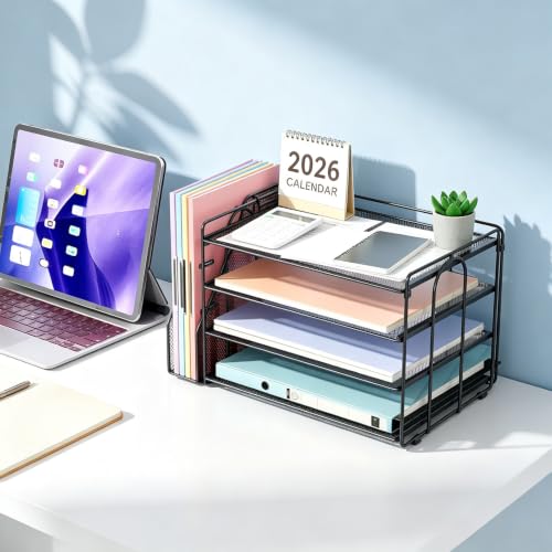 Gianotter Black 4-Tier Paper Organizer with Magazine Holder for Desk