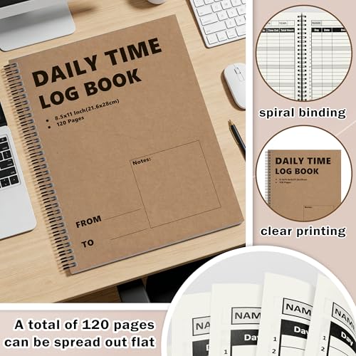 3 Pack Daily Time Sheet Log Book 8.5x11 Office Work Hours Tracking Spiral