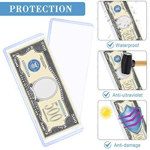 Sepamoon 100 Pieces Dollar Bill Sleeves, 6.9 x 2.95 Inch Hard Plastic Clear Currency Sleeves Waterproof Currency Holder Dollar Bills Display Protector Organizer Case Supplies for Collectors