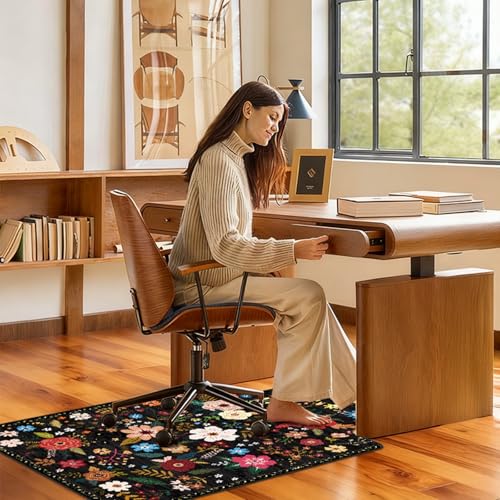 Office Chair Mat 36x48 Convex Black Colorful Flower - Lreedy