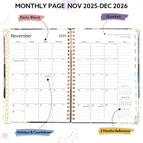 2026 Planner, Weekly and Monthly Planner, January 2026 - December 2026, Calendar Planner A5 (6.5" x 8.5") with Tabs, Inner Pocket for Home School Office Supplies, Blue Flower