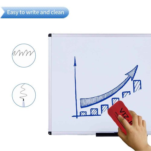 VIZ-PRO Magnetic Dry Erase Board, 48 X 24 Inches, Silver Aluminium Frame, with 3 Colored Erasers
